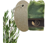 Pack Jabon Artesano de Aceite de Oliva con Romero. Pieles Grasas , Balsamico mas Esponja de Lufa Natural Exfoliante. Hecho a mano. 100gr