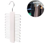 Colgador de corbatas y cinturones de madera, organizador central giratorio de madera para corbatas y estante de almacenamiento con acabado antideslizante, 20 ganchos, color blanco
