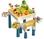 Infantil, Mesa de Actividades Construccion y Silla con 128 Piezas Juguetes de Creativos Grandes Clásicos para Niñas, Rosa