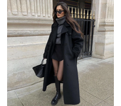 Street women's coat with belt, loose collar, double breasted, long sleeves, winter women's windbreaker