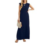 Vestido casual de verano con cuello redondo, vestido suelto de playa antiarrugas