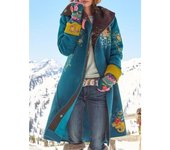 New Autumn and Winter European and American Women's Clothing Mid-length Printed Tops Long-sleeved Woolen Coat