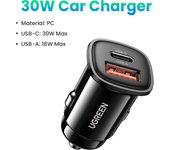 UGREEN-cargador USB para coche, dispositivo de carga rápida de 30W, 4,0, QC4.0, QC3.0, PD, tipo C, para iPhone 15 y Xiaomi