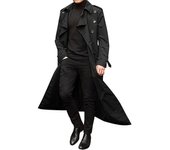 Men Trench Coat Double-breasted Lapel Windbreaker Male Long Jacket Outerwear