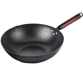 Durable Hand-forged Cast Iron Pan Thickened Non-coated Iron Wok Non-stick with Lid Kitchen Tools for Gas Induction Cooker