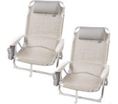 Pack de 2 sillas plegables multiposición para playa, jardín, terraza o camping beige, Medidas 64x11x64cm, 4 posiciones, con cojín en el cabecero, Incluye asa de transporte, Ibiza X2