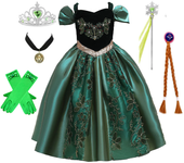 Disfraz de princesa Anna verde para niñas pequeñas, disfraz de Halloween, vestido elegante para fiesta de cumpleaños, vestido de vacaciones carvinal