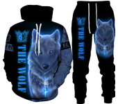 Chándal con estampado 3D de lobo para hombre, Conjunto de sudadera con capucha y pantalones de chándal, ropa de calle de gran ta