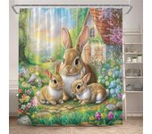 Funny Easter Shower Curtains Cute Cat Rabbit Eggs Butterfly Tulip Flowers Rustic Fabric Home Bathroom Curtain Decor With Hooks