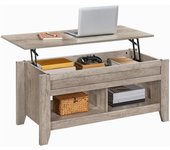 Mesa Centro Elevable de Madera Mesa Café con Revistero Mueble Salon Comedor con Patas de Madera Maciza Industrial 104x49x(49-61,5) cm