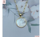 New Round Medal Sea Shell Saint Benedict Cross Necklace Female Virgin Mary Pendant Neck Religious Jewelry For Women Gif