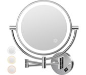 Espejo Maquillaje con Luz Pared, Aumento 1X/10X Doble Cara Giratorio 360, Espejo Baño Extensible Táctil con Enchufe