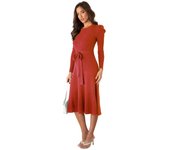 Woman Knitted Dress Prom Round Neck Solid Color Midi Crochet Dresses for Women Lace Up Trendy XXL Chic and Elegant Pretty