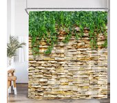 Green Vines Bathroom Curtains Brik Stone Wall Plants Bath Decorations Shower Curtain Polyester Fabric Bathtub Curtain with Hooks