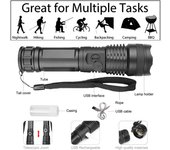 2pcs,Rechargeable Flashlights,Waterproof Emergency LED Flashlight,High Power Flashlight with 5 Modes,Zoomable,IPX7,for outdoor