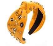 Pearl Rhinestone Football Headbands for Women Game Day Football Charms Beads Knotted Headband Headpiece Twist Top Knot Sports Head Band Hair Accessories Gifts