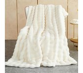 Manta Sofa de Felpa de Conejo Super Suave Cálida, Gruesa Franela 540 g/m² Manta Cama Multifuncional Esponjosa para Dormitorio Sofá Viajes Niños Camping Blanket(Albaricoque A Rayas, 160 x 200 cm)