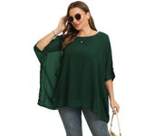 Womens Plus Size Batwing Sleeve Summer Spring Elegant Cape Blouse V-neck Flowy Loose Casual Chiffon Blouse Tunic Top For Jeans