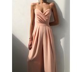 Sling Jumpsuit with small V-neck strap, strapless chest, waist, wide leg jumpsuit, floor long pants for children