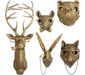 Animal Heads Wall Decor, Faux Deer Head Mount, Animal Sculptures Wall Decor, Resin Animal Head Wall Hanging Decoration for Living Room Bedroom Kitchen Gift