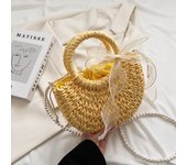Female Casual Straw Handbag Straw Braid Ribbon Tote Crossbody Bag with Pearl Shoulder Strap for Outdoor Beach Travel