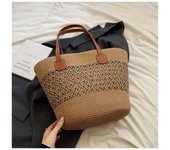 Summer Beach Vacation Straw Bag2025New Style Woven Large Capacity Shoulder Beach Bag Fashionable Trendy Tote Bag