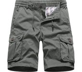 Men 100% Cotton Cargo Shorts Summer New Fashion Multi-Pocket Army Tactical Military Short Pants Elastic Waist Casual Shorts Men