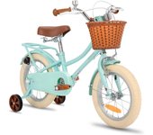 Pulgadas Bicicleta Infantil con Cesta y Ruedas estabilizadoras para niñas y niños de 2 a 9 años (Verde y Rosa)