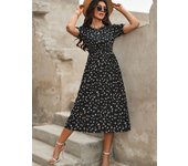 Woman's Dress, 2025 summer new round floral high waisted fashionable A-line mid length dress for women
