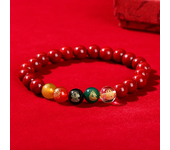 JD Natural Cinnabar Real Bead Bracelets Women Men Change Lucky Wealth Protection Hand String Pixiu Carved Vintage Bangles Gift