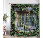 Italian Street View Shower Curtain Green Vine Red Rose Windowsill Outdoor Plant European Bathroom Decor Polyester Bath Curtain