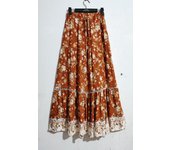 Women Long Skirt Boho Vintage Dress Floral Printed Rayon A line Large Hem Elastic Waist yellow blue