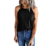 Elrachen Women's Sleeveless Casual Tank Top, Solid Color, Black, Sizes XS-2XL