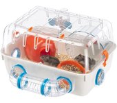 Jaula para hámsteres COMBI 1, Casita para pequeños roedores, Plástico robusto, Techo con rejilla abrible, Tubos y accesorios incluidos, 40,5 x 29,5 x h 22,5 cm Colores surtidos