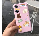 For Oppo A96 4G Cases 6.59 inch Liquid Silicone Matte Candy Phone Cases Cover Oppo A96 5G CPH2333 A 96 Flower Girl Bear Painting