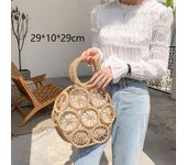 Round Straw Beach Bag Vintage Handmade Woven Shoulder Bag Raffia Circle Rattan Bags Bohemian Summer Vacation Casual Bags