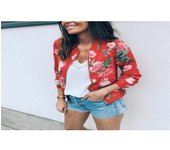 Chaqueta Bomber informal con estampado Floral de talla grande, abrigo elegante con cremallera, ropa de oficina ajustada