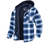 Chaqueta con capucha holgada de manga larga a cuadros de algodón enroscada de otoño e invierno para hombre