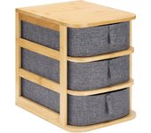 23 x 17,5 x 22 cm Mini cajones para maquillaje - Organizador de bambú con 3x cajón de tela - Mueble para baño escritorio tocador joyas