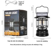 Lampara camping solar Retro multifunción recargable Portátil ligera playa Faroles jardin exterior