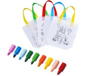 Children's Hand-Painted Bag Funny Eco-Friendly Bag Puzzle Graffiti Backpack Double Sides 5PCS and 1 SET of 12 Color Crayons，ZYF