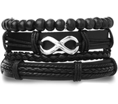pulsera españa pulsera hombre Conjunto de pulseras de cuero trenzado para hombre, brazalete de cuerda con abalorios de madera, E