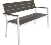 Banco de Jardín Moderno para Dos Personas, Estructura de Aluminio Resistente, Banco Jardin, Asiento de Poliestireno Efecto Madera, Ideal para Patio y Terraza Exterior - Oscuro