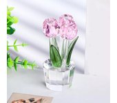 Romantic Crystal Tulip Sculpture Colorful Reflect Tulip Bouquet Ornaments Handmade Small Desktop Floral Decorations