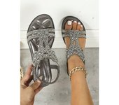 Sandalias Huecas De Diamantes De Imitación Con Fondo Plano Para Mujer, Zapatos Cómodos Para Mujer