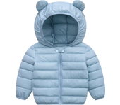 Winter Down Coats for Kids Baby Boys Girls Light Puffer Padded Jacket Bear Hoods Infant Outerwear 1-3 Years Solid  Light Blue