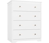 White Dresser, 4 Drawer Dressers Chest of Drawers, Modern Tall Dresser, Wood Drawer Chest Storage Cabinet for Living Room, Hallway, Entryway, Home Office, Ivory White