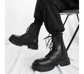 Cremallera lateral para hombre, piel de vaca para hombre, botas cortas de suela gruesa, zapatos de cuero de caña alta