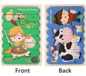 Cartoon Animal Double-sided Strip Wooden Puzzles Jigsaw Game Kids Educational Toys for Children