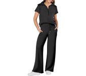 Spring and summer leisure sports suit zipper short-sleeved hoodie wide-leg pants two-piece set